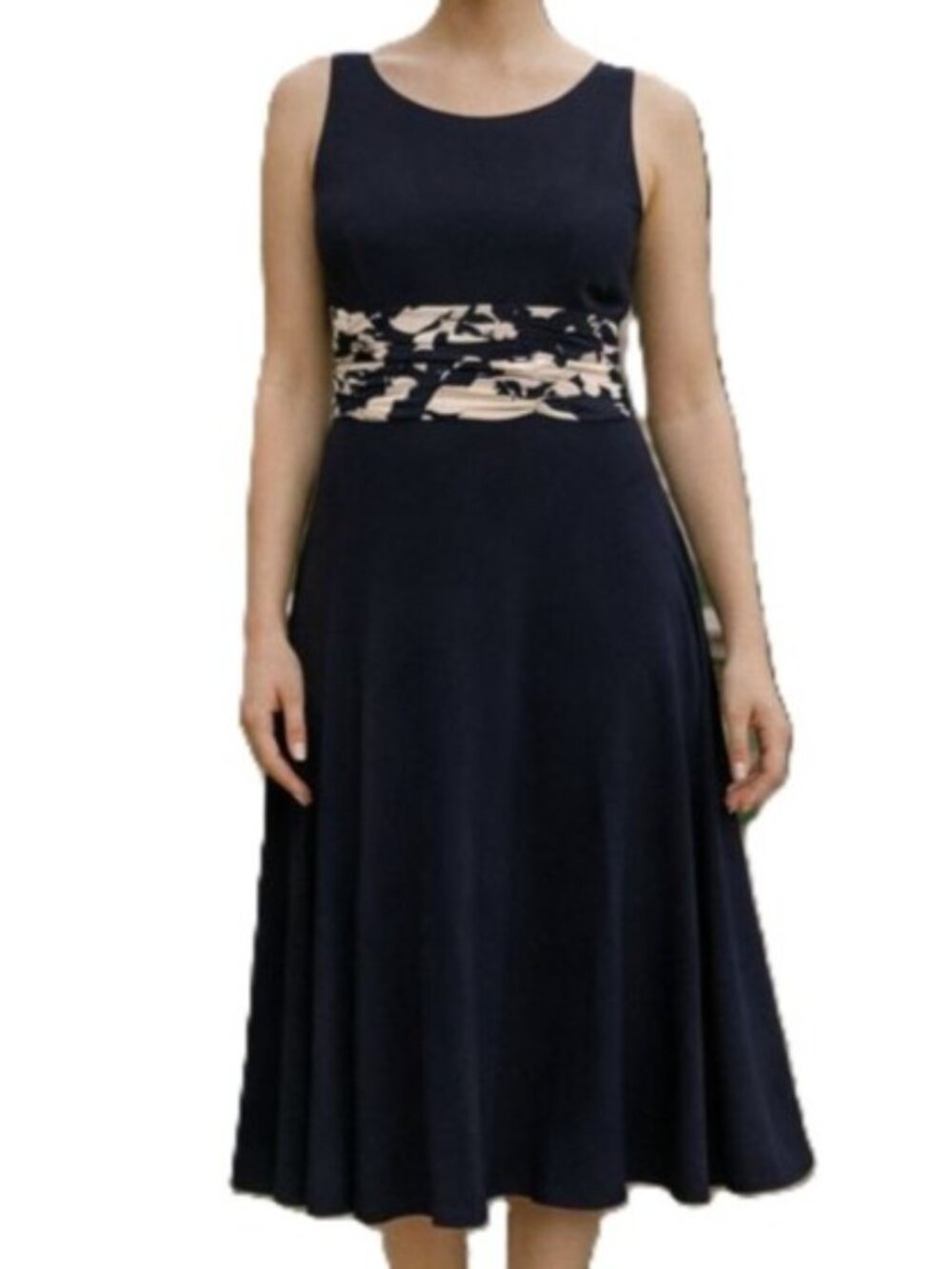 Jessica Howard Plus Sz Size 14W Womans Blue Ruched Waist Fit & Flare Dress